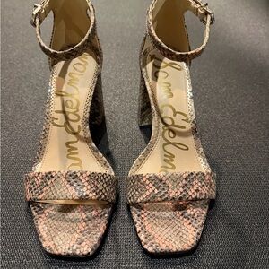 Sam Edelman Women's Yaro Snakeskin Heels - Pink and Tan, size 7